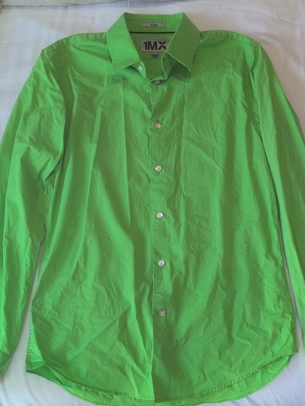 Express MX1 Men's Neon Green Button-Up Dress Shirt
